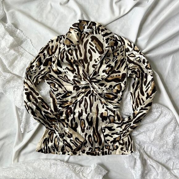 Cache Silk Leopard Print Blouse - Picture 1 of 8